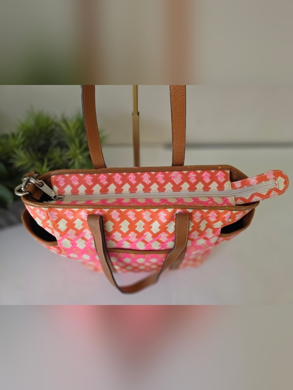 Rebecca Minkoff Neon Marissa Diaper Bag Tote Coated Canvas Pink Orange Crossbody - Picture 6 of 14